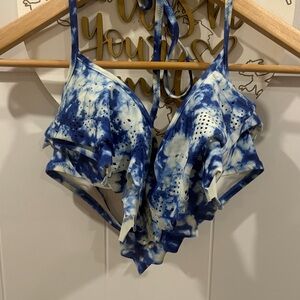 PINK Victoria's Secret Blue and White Bikini Top